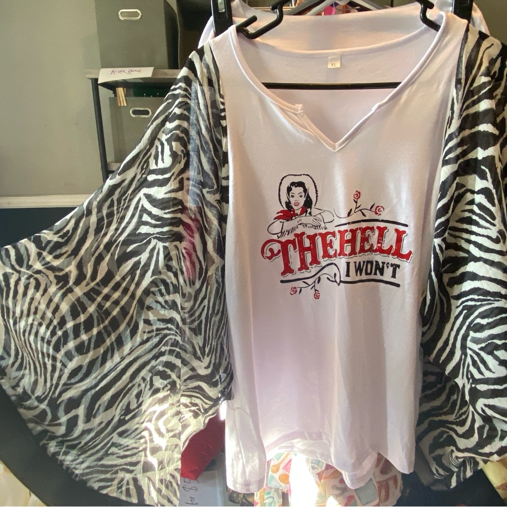 White and Black Graphic Blouse